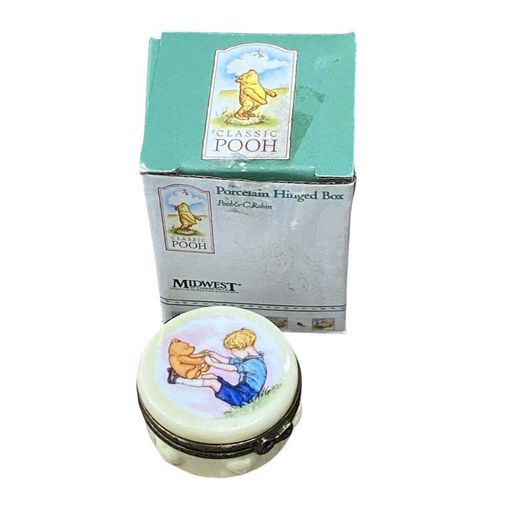 Vintage Winnie the Pooh Rare Trinket Christopher Robin Porcelain Hinged Box